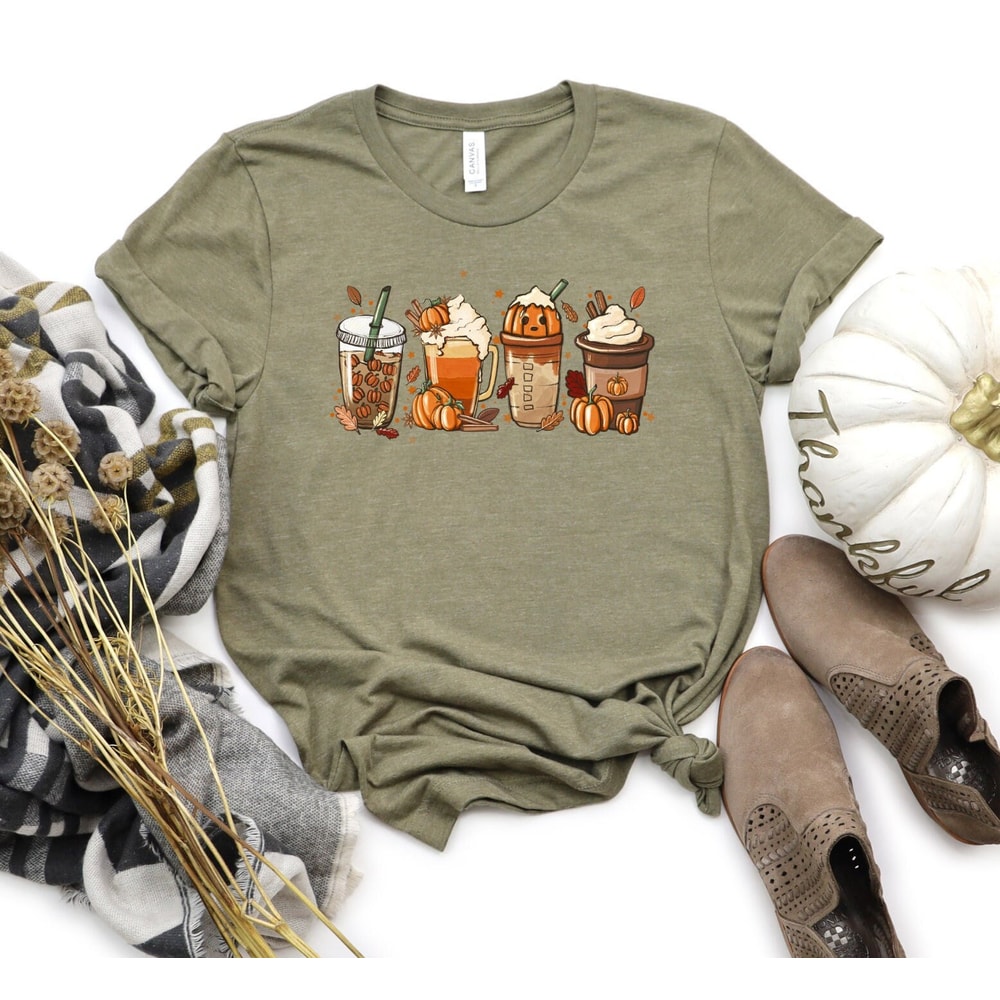 Fall Coffee Shirt, Cute Fall Shirt, Coffee Lover tee Shirt, Halloween Pumpkin Latte Drink Cup, Pumpkin Spice Shirt, Thanksgiving Shirt - 1.jpg