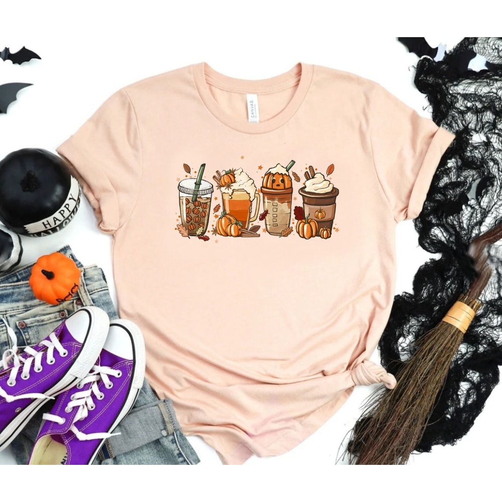 Fall Coffee Shirt, Cute Fall Shirt, Coffee Lover tee Shirt, Halloween Pumpkin Latte Drink Cup, Pumpkin Spice Shirt, Thanksgiving Shirt - 2.jpg