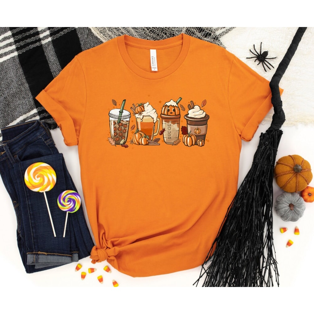 Fall Coffee Shirt, Cute Fall Shirt, Coffee Lover tee Shirt, Halloween Pumpkin Latte Drink Cup, Pumpkin Spice Shirt, Thanksgiving Shirt - 3.jpg