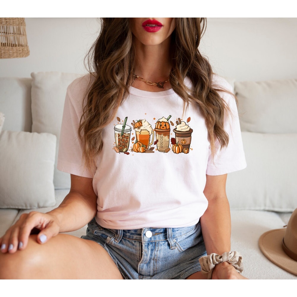 Fall Coffee Shirt, Cute Fall Shirt, Coffee Lover tee Shirt, Halloween Pumpkin Latte Drink Cup, Pumpkin Spice Shirt, Thanksgiving Shirt - 4.jpg