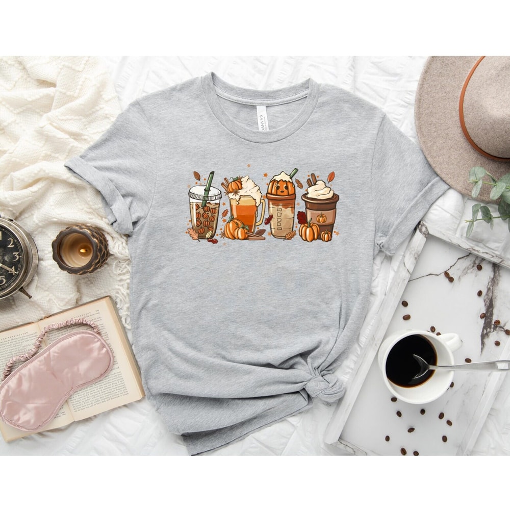 Fall Coffee Shirt, Cute Fall Shirt, Coffee Lover tee Shirt, Halloween Pumpkin Latte Drink Cup, Pumpkin Spice Shirt, Thanksgiving Shirt - 5.jpg
