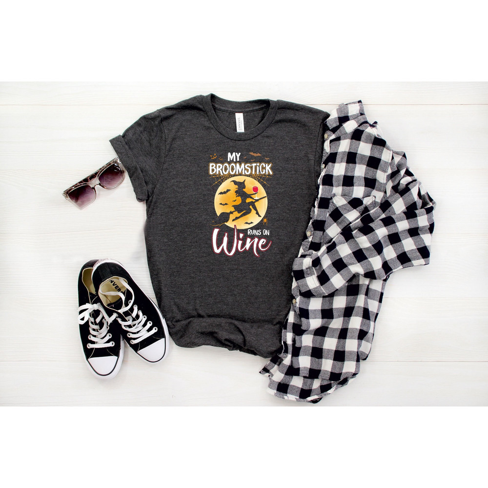 My Broomstick Runs On Wine Shirt, Halloween Shirt, Witch Shirt, Halloween Costume, Funny Halloween Gift, Halloween Party, Spooky Season Tee - 1.jpg