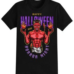 devil horror night halloween t-shirt for men, women kids 100 cotton black shirt, funny scary t-shirts