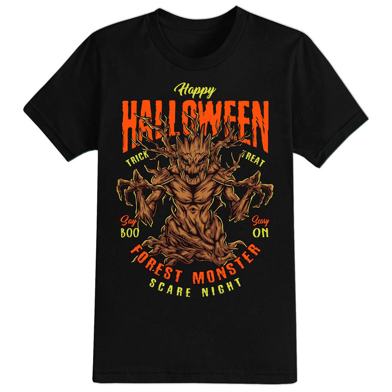 Forest Monster 2 Halloween T-Shirt For Men, Women & Kids 100% Cotton Black Shirt, Funny Scary T-Shirts - 1.jpg