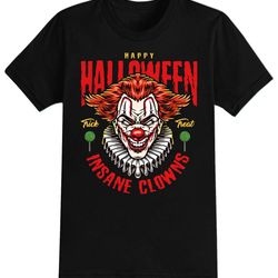 insane clowns halloween t-shirt for men, women kids 100 cotton black shirt, funny scary t-shirts