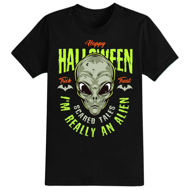 I'm Really An Alien Halloween T-Shirt For Men, Women & Kids 100% Cotton Black Shirt, Funny Scary T-Shirts - 1.jpg