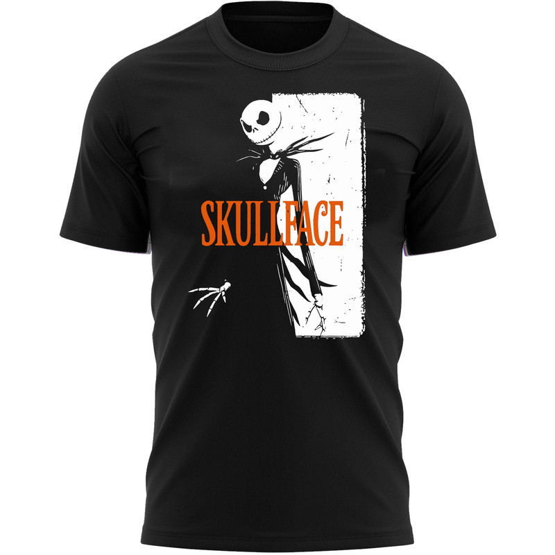 Skull Face Halloween T-Shirt For Men, Women & Kids 100% Cotton Black Shirt, Funny Scary T-Shirts - 1.jpg
