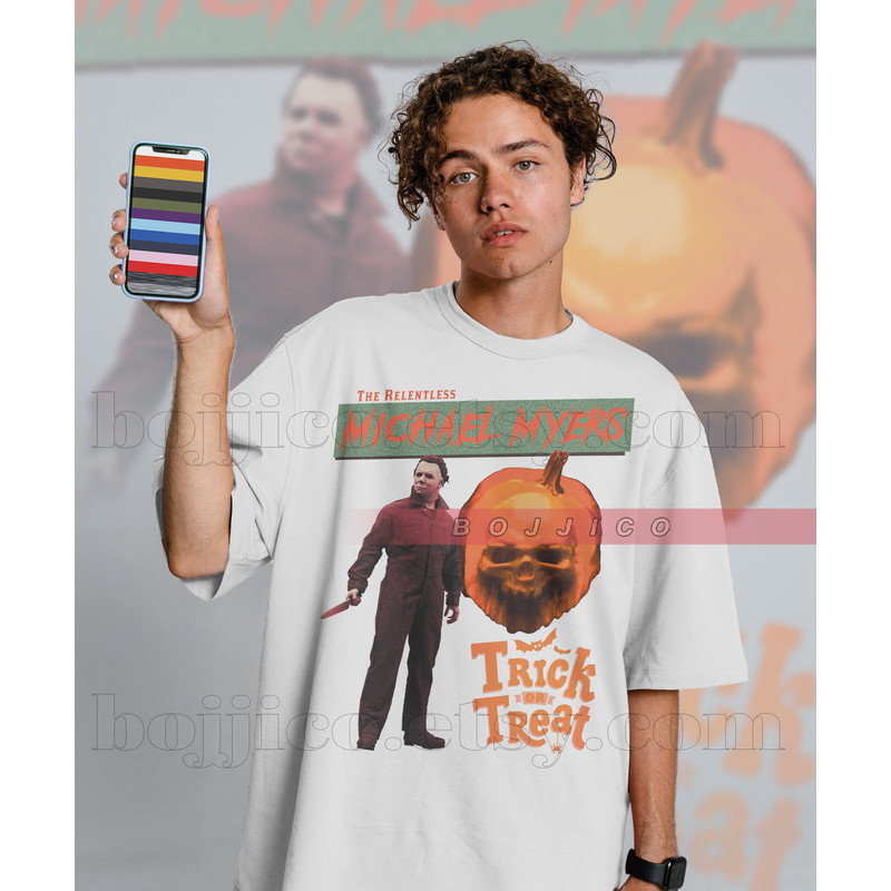 MICHAEL MYERS The Relentless Trick or Treat Shirt Michael Myers Homage Tshirt Jason Voorhees T-Shirt Friday the 13th Horror, Stranger - 2.jpg