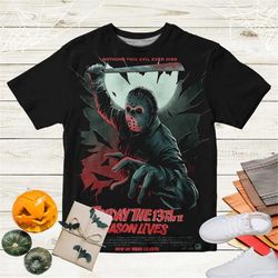 vintage poster movie horror 3d t shirt, friday the 13th unisex t- shirt size s - 5xl, horror shirt fan gifts