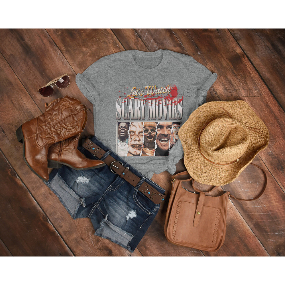 Let's Watch Scary Movie, Us, Exorcist, Shining, Freddy Krueger, Annabelle Retro Shirt, Movie Scary Horror, Retro T-Shirt, Devil Face Scream - 5.jpg
