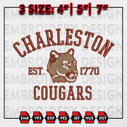 NCAA Charleston Cougars Embroidery files, NCAA Embroidery Designs, Charleston Cougars Machine Embroidery Pattern
