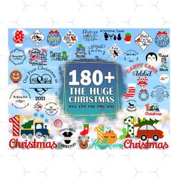 180 the huge christmas bundle svg, gingerbread man svg, christmas svg, santa claus svg, sleigh svg, gnome svg, pdf, eps,