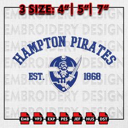 NCAA Hampton Pirates Embroidery files, NCAA Embroidery Designs, Hampton Pirates Machine Embroidery Pattern