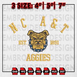 NCAA North Carolina AT Aggies Embroidery files, NCAA Embroidery Designs, North Carolina AT Machine Embroidery Pattern