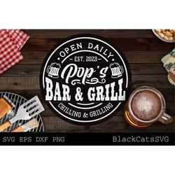pop's bar and grill svg pops bar grill svg barbecue svg, grilling svg, pops bar svg, father's day gift svg, bbq cut file