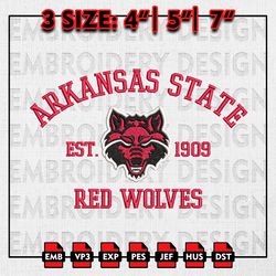 NCAA Arkansas State Red Wolves Embroidery files, NCAA Embroidery Designs, Arkansas State Machine Embroidery Pattern