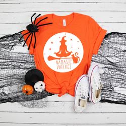 namaste witches shirt, yoga t-shirt, halloween party shirts, halloween matching tee, 2023 halloween shirts, yoga matchi