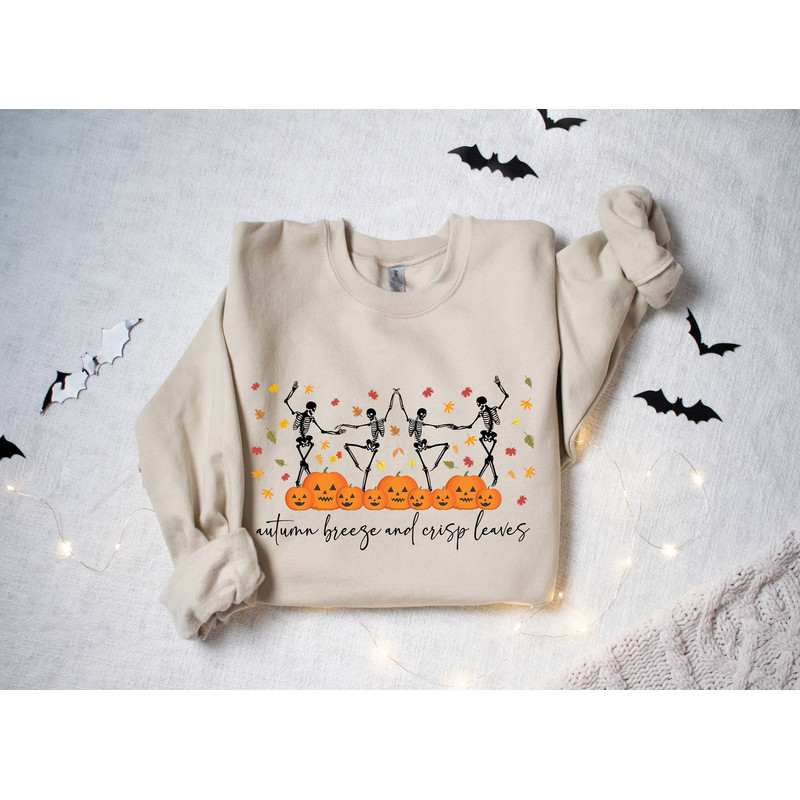 Pumpkin Halloween Sweatshirt, Skeleton Halloween Shirt, Pumpkin Shirt, Fall Sweatshirt for Women,Dancing Skeletons Sweatshirt - 1.jpg