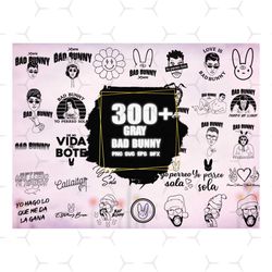 300 gray bad bunny svg bundle, bad bunny svg, bad bunny bundle, bad bunny rapper, bad bunny png, bad rabbit svg, bundle