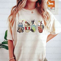 disney fall villains coffee shirt, coffee lover shirt, horror fall iced coffee tee, halloween pumpkin latte cup, pumpkin