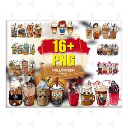 16 files halloween coffee png bundle, halloween png, boo coffee png, villains latte, fall latte png, horror movie, fredd