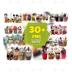 30 halloween coffee png bundle, halloween png, halloween coffee, boo design, boo coffee png, villains latte, fall latte