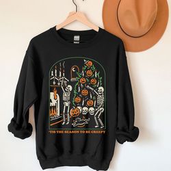 tis the season to be creepy shirt, fall vibes shirt, funny halloween shirt, halloween party shirt, matching halloween sw