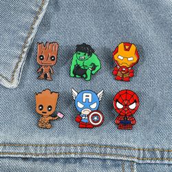 Disney Movie Avengers Iron Man Scarlet Witch Button Brooch Superhero Captain America Pin Groot Spiderman