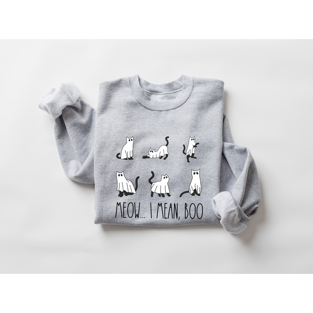Meow I Mean Boo Sweatshirt, Halloween Boo Sweatshirt, Cats Halloween Shirt, Funny Halloween Shirt, Halloween Sweatshirt, Halloween Gift - 1.jpg