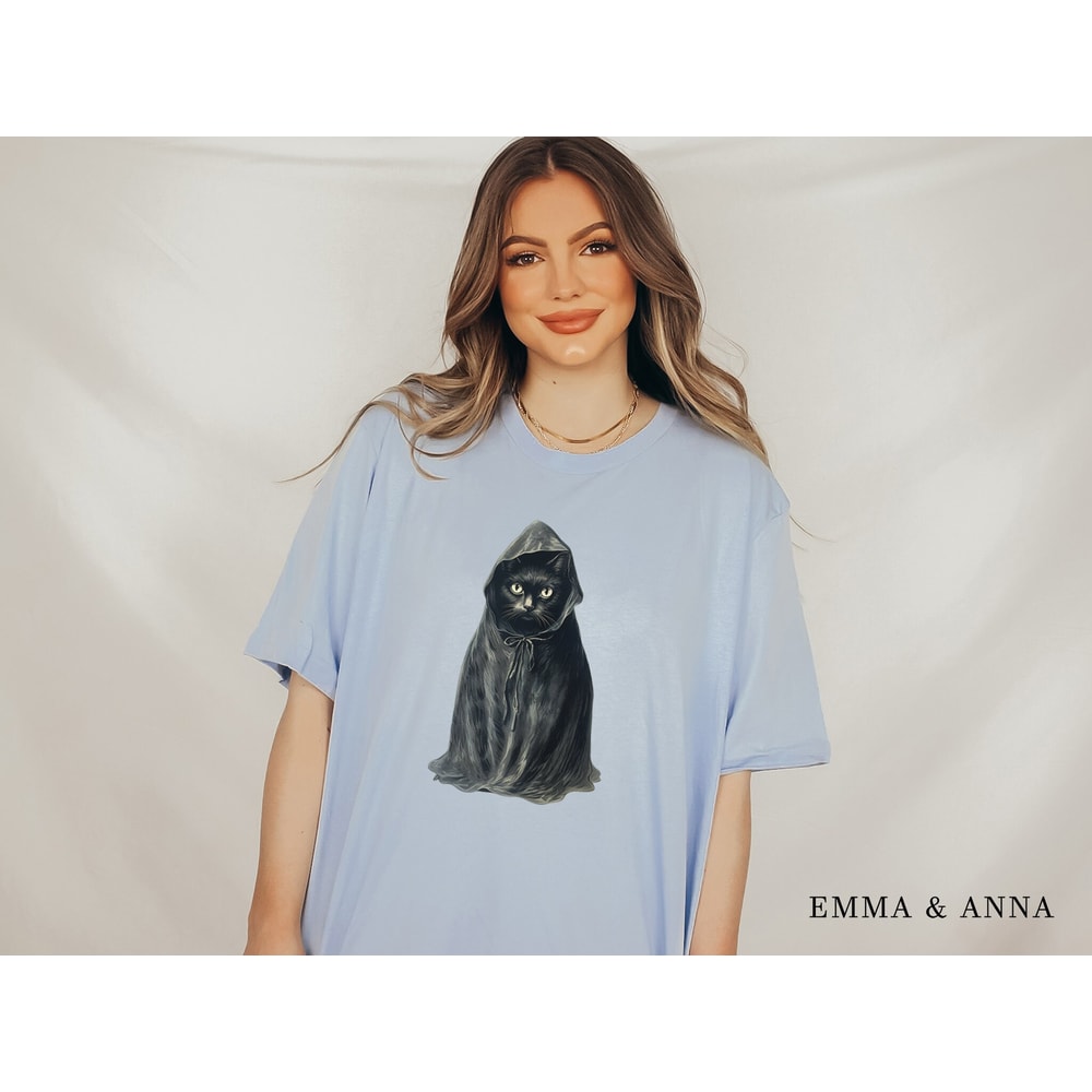 Black Cat Shirt, Vintage Halloween Shirt, Fall Shirts, Cat Shirt, Ghost Cat, Halloween Graphic Tee, Halloween Cat Shirt, Cat Lover Gift - 4.jpg