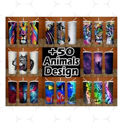bundle 50 design colorful animals 20oz skinny tumbler png seamless sublimation design full tumbler wrap png digital