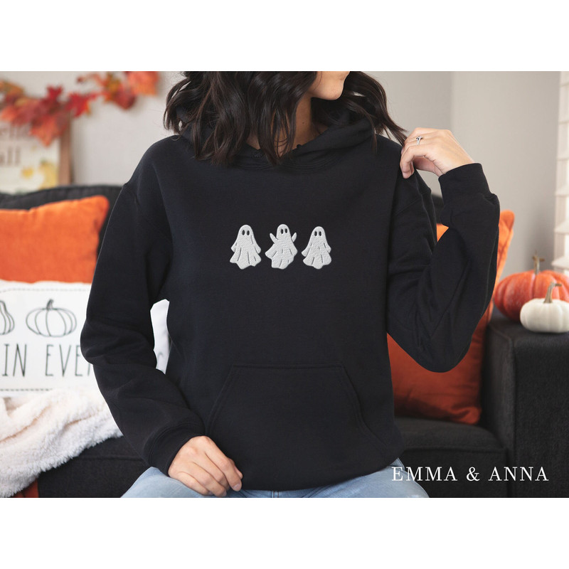 Embroidered Ghost Hoodie, Ghost Sweatshirt, Halloween Crewneck, Halloween Sweatshirt, Spooky Season, Fall Hoodie, Halloween Sweater - 1.jpg