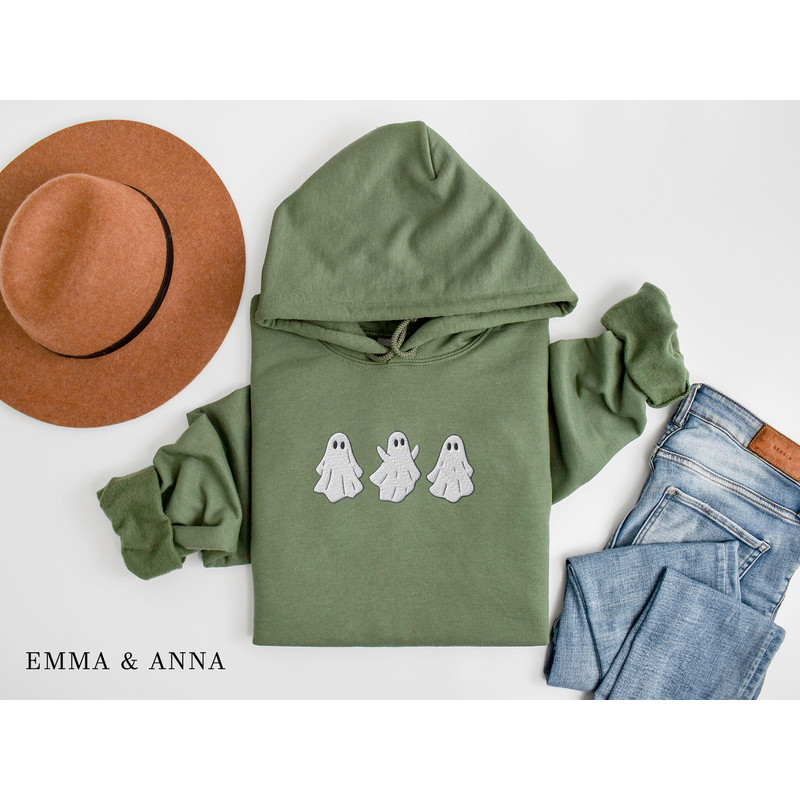 Embroidered Ghost Hoodie, Ghost Sweatshirt, Halloween Crewneck, Halloween Sweatshirt, Spooky Season, Fall Hoodie, Halloween Sweater - 2.jpg