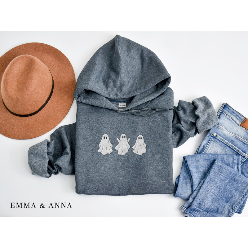 Embroidered Ghost Hoodie, Ghost Sweatshirt, Halloween Crewneck, Halloween Sweatshirt, Spooky Season, Fall Hoodie, Halloween Sweater - 3.jpg