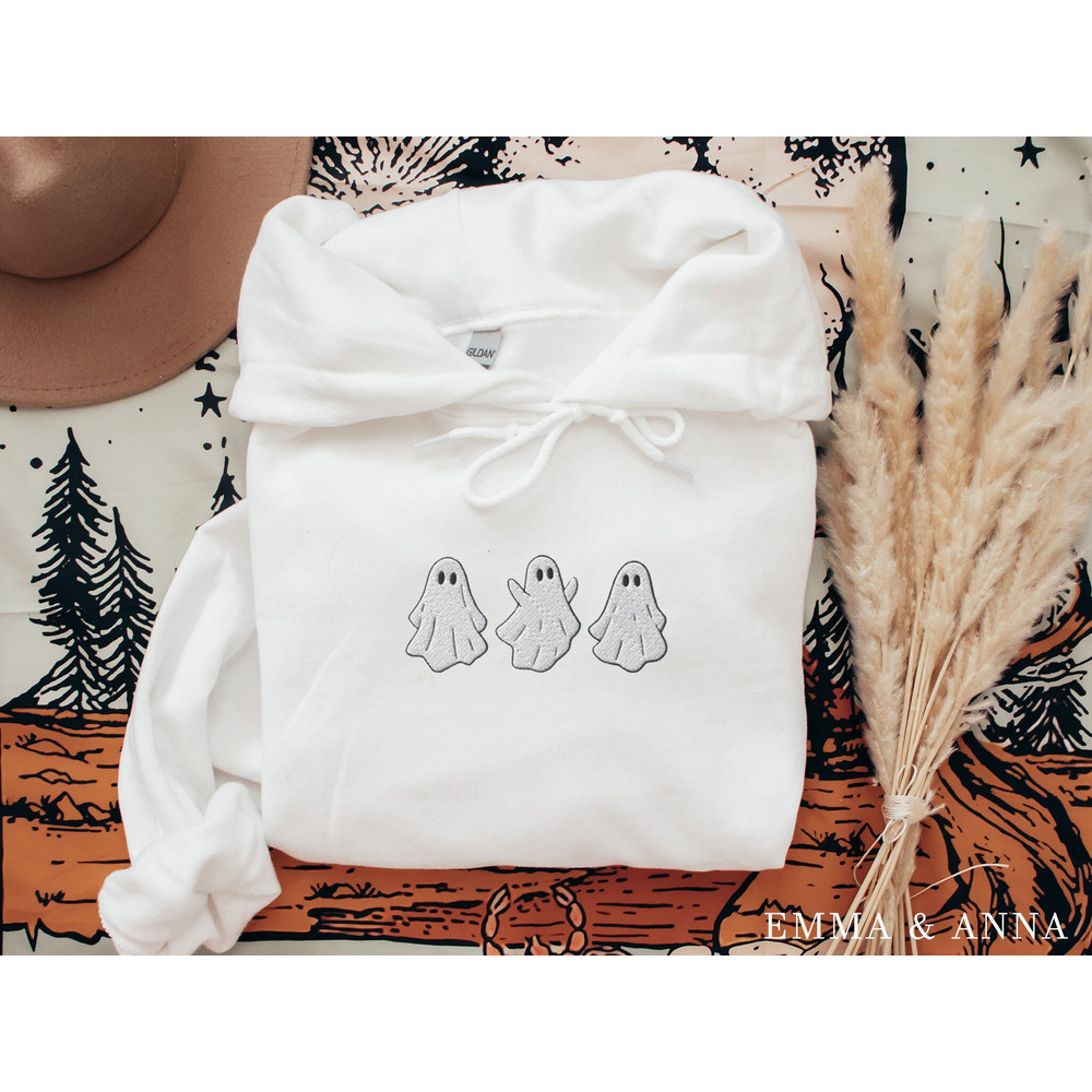 Embroidered Ghost Hoodie, Ghost Sweatshirt, Halloween Crewneck, Halloween Sweatshirt, Spooky Season, Fall Hoodie, Halloween Sweater - 4.jpg