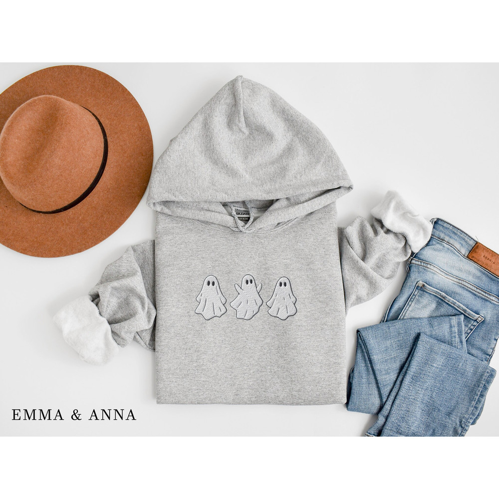 Embroidered Ghost Hoodie, Ghost Sweatshirt, Halloween Crewneck, Halloween Sweatshirt, Spooky Season, Fall Hoodie, Halloween Sweater - 5.jpg