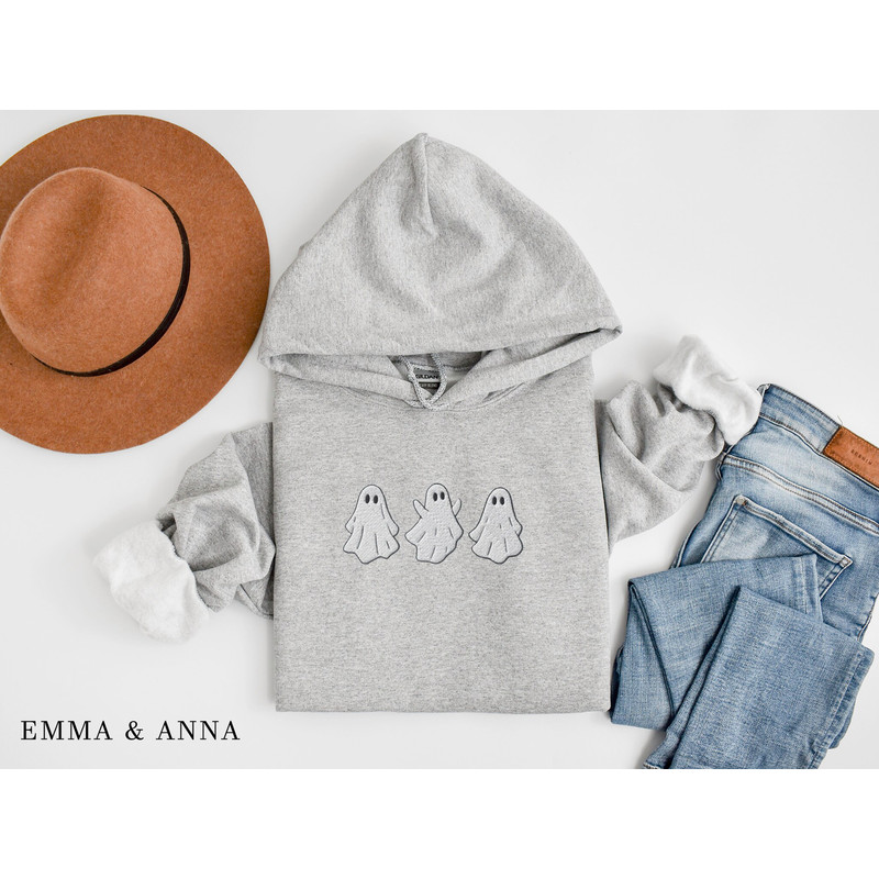 Embroidered Ghost Hoodie, Ghost Sweatshirt, Halloween Crewneck, Halloween Sweatshirt, Spooky Season, Fall Hoodie, Halloween Sweater - 5.jpg