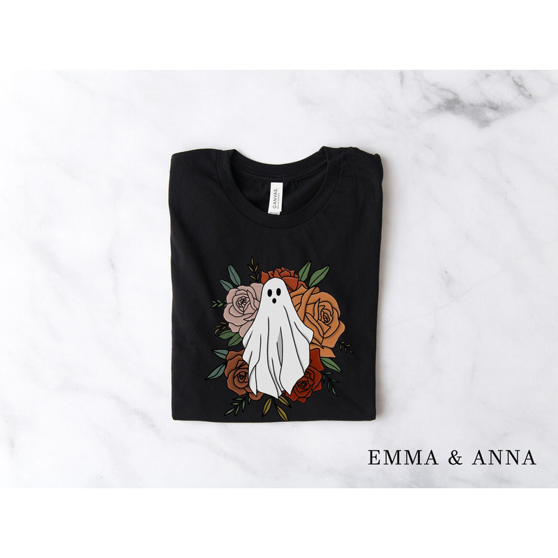 Floral Ghost Shirt, Ghost Shirt, Halloween Shirt, Fall Shirts, Spooky Season Shirt, Trick or Treat, Halloween Party Shirt, Halloween Clothes - 1.jpg