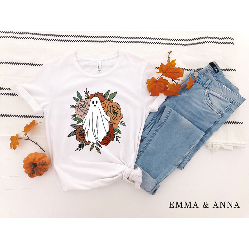 Floral Ghost Shirt, Ghost Shirt, Halloween Shirt, Fall Shirts, Spooky Season Shirt, Trick or Treat, Halloween Party Shirt, Halloween Clothes - 3.jpg