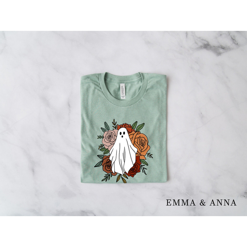 Floral Ghost Shirt, Ghost Shirt, Halloween Shirt, Fall Shirts, Spooky Season Shirt, Trick or Treat, Halloween Party Shirt, Halloween Clothes - 4.jpg