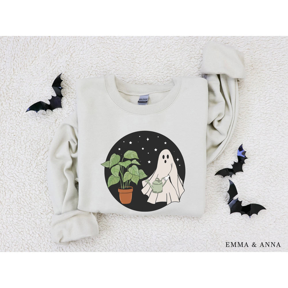 Halloween Crewneck Sweatshirt, Ghost Sweatshirt, Plant Shirt, Plant Lover Gift, Funny Halloween, Fall Shirt, Halloween Sweater, Ghost Shirt - 1.jpg