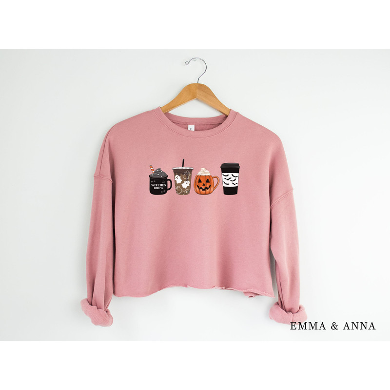 Halloween Cropped Sweatshirt, Halloween Crop Top, Halloween Coffee Sweatshirt, Halloween Sweater, Halloween Crewneck, Halloween Coffee Shirt - 2.jpg