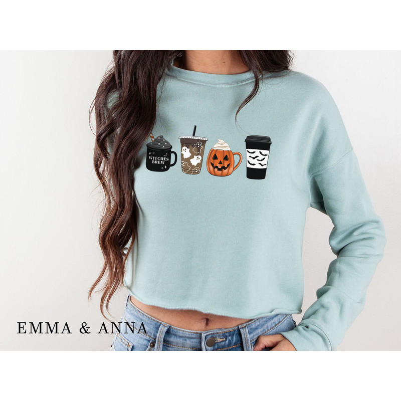 Halloween Cropped Sweatshirt, Halloween Crop Top, Halloween Coffee Sweatshirt, Halloween Sweater, Halloween Crewneck, Halloween Coffee Shirt - 4.jpg