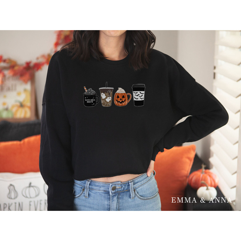 Halloween Cropped Sweatshirt, Halloween Crop Top, Halloween Coffee Sweatshirt, Halloween Sweater, Halloween Crewneck, Halloween Coffee Shirt - 5.jpg