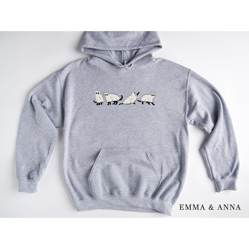 Halloween Hoodie, Ghost Cat Hoodie, Halloween Pullover, Spooky Season, Black Cat Shirt, Halloween Shirt, Graphic Hoodies, Halloween Clothing - 1.jpg