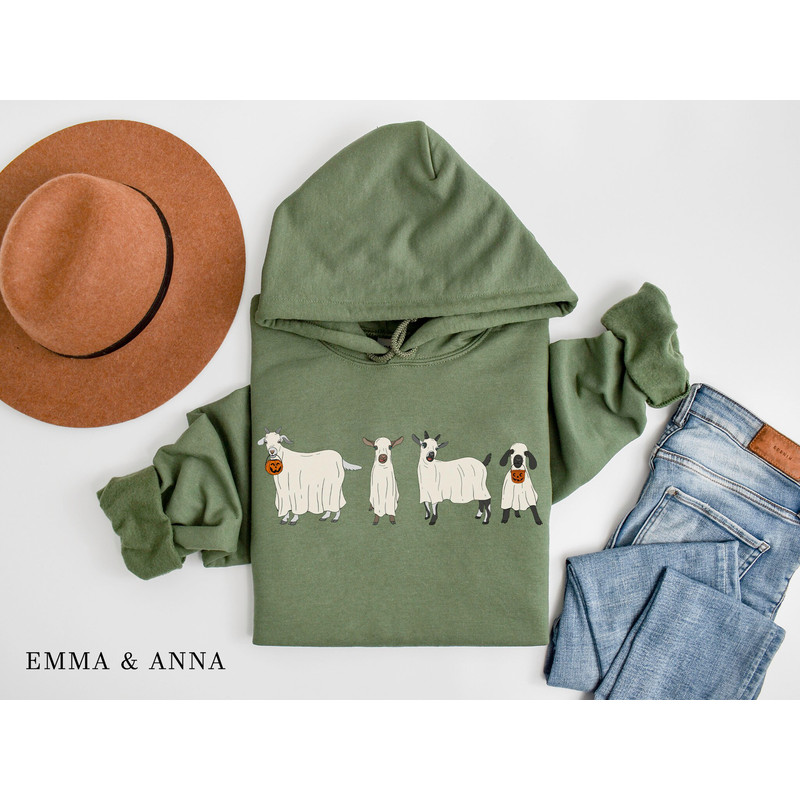 Halloween Hoodie, Ghost Goats Hoodie, Goat Lover Gift, Halloween Pullover, Funny Goat Sweatshirt, Spooky Season, Ghost Shirt, Fall Hoodie - 2.jpg