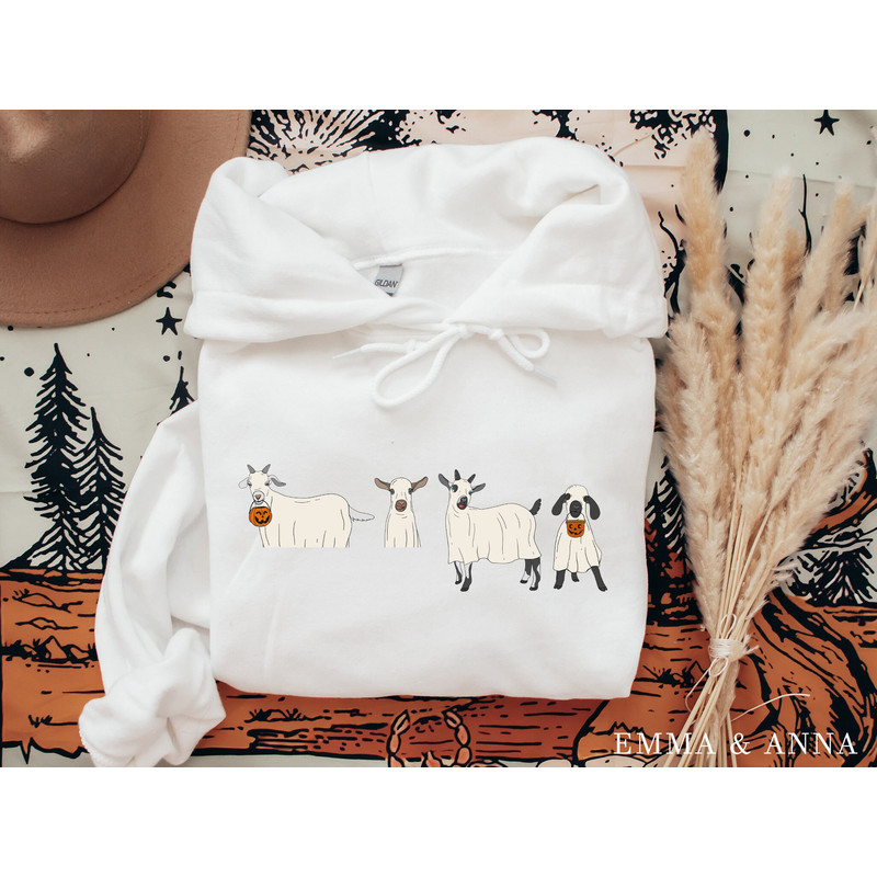 Halloween Hoodie, Ghost Goats Hoodie, Goat Lover Gift, Halloween Pullover, Funny Goat Sweatshirt, Spooky Season, Ghost Shirt, Fall Hoodie - 3.jpg