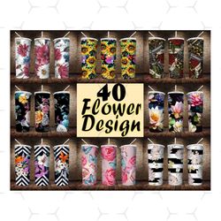 40 best flower designs, 20oz skinny tumbler png ,straight/tapered template sublimation design,full tumbler wrap, png di