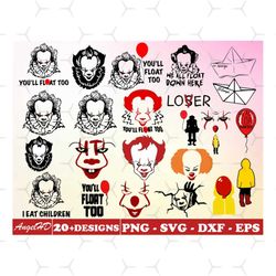 20 it pennywise svg bundle layered item, penny wise clipart, cricut, digital vector cut files