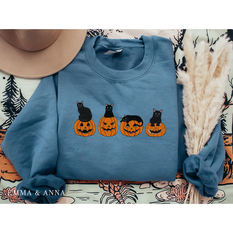 Halloween Sweatshirt, Black Cat Sweatshirt, Halloween Cat Shirt, Halloween Crewneck, Ghost Shirt, Pumpkin Sweater, Spooky Season, Cat Lover - 5.jpg